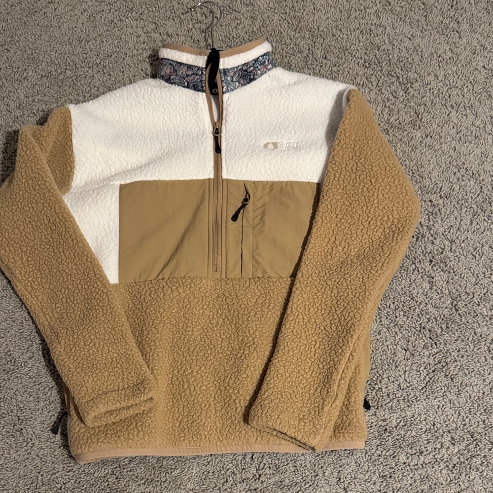NWOT Picture- Cozy Tan and White Fleece Quarter-Zip Pullover